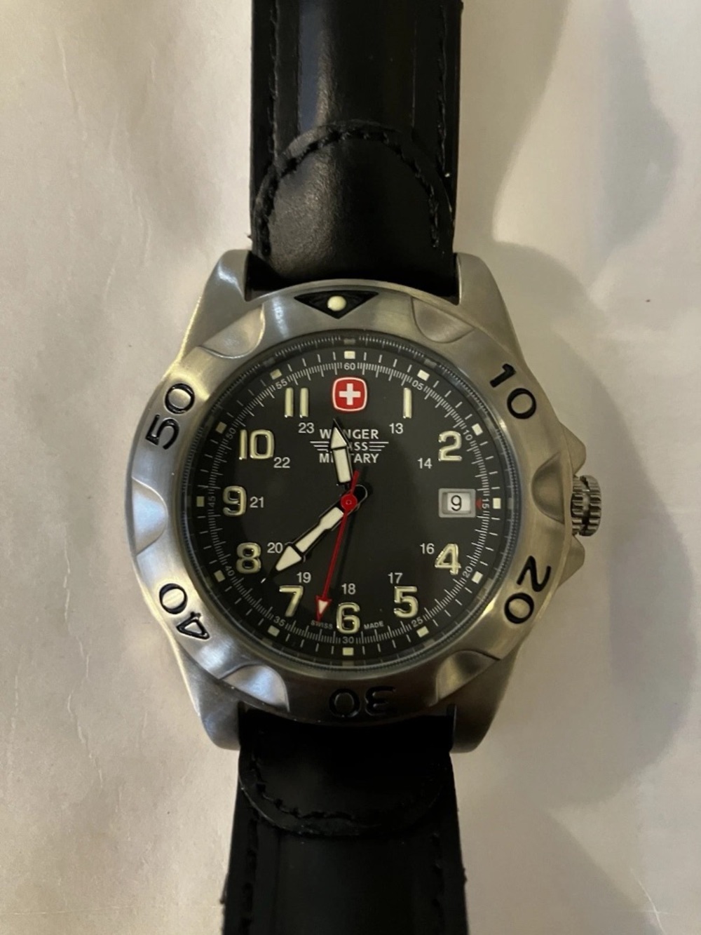 Wenger Black Men's Field Jacket-Style Watch Face Detail